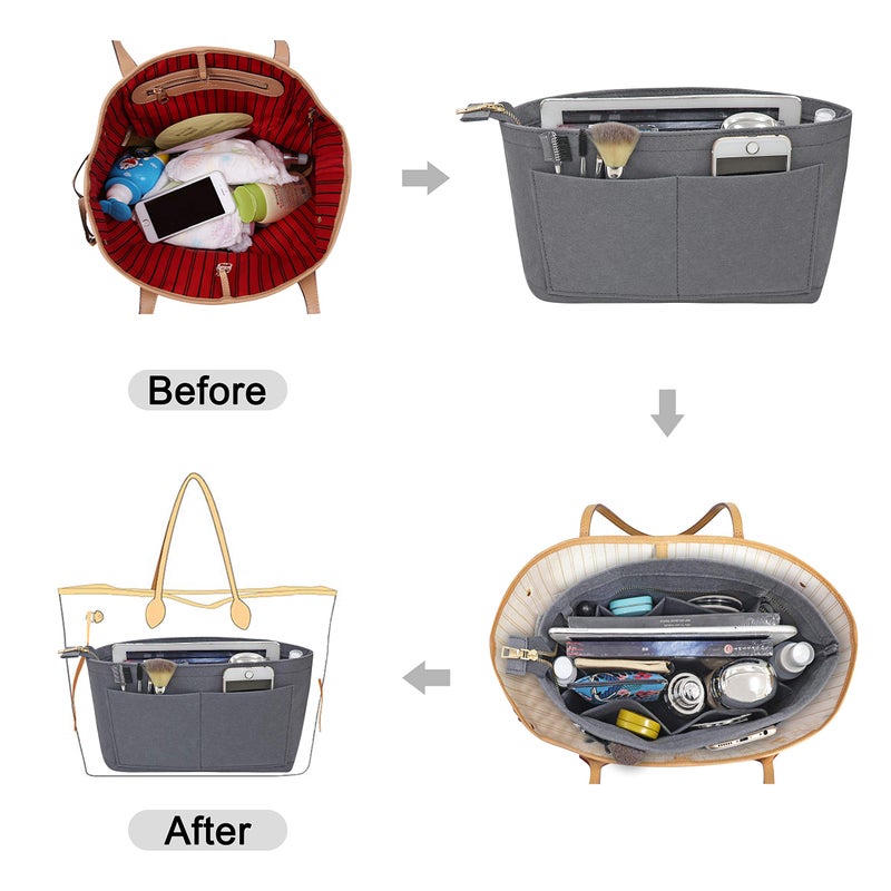 Soyizom Felt Handbag organizer Purse organizer Felt Insert Bag organizers Multi Pockets Tote Bag in Bag for women,Grey-XL - Image 4